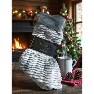 Set of 2 Nicole Miller Faux Fur Christmas Stockings Gray Tones Plush NWT 20x11
